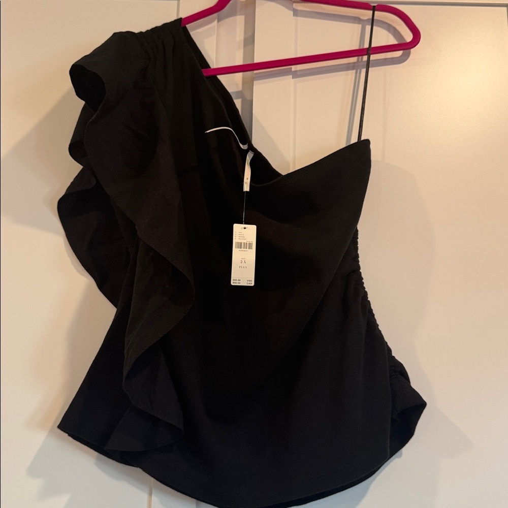 Anthropologie A+ Black One-Shoulder‎ Top size 2x
